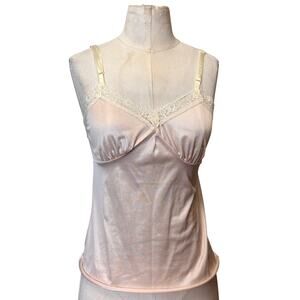 Vintage Baby Pink Satin Sheer Lace Coquette Camisole Top